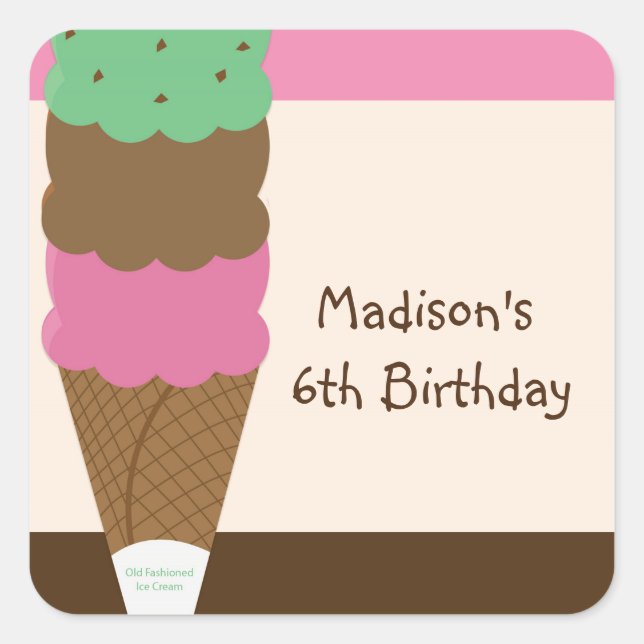 Triple Scoop Ice Cream Birthday Party Sticker (Vorderseite)