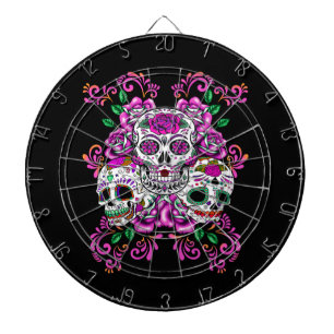 Triple Skull Pink Floral Sugar Skulls Dartscheibe