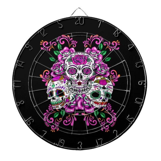 Triple Skull Pink Floral Sugar Skulls Dartscheibe (vorne)