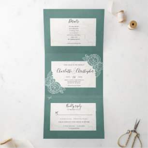 triple texturé turquoise floral tout en un mariage