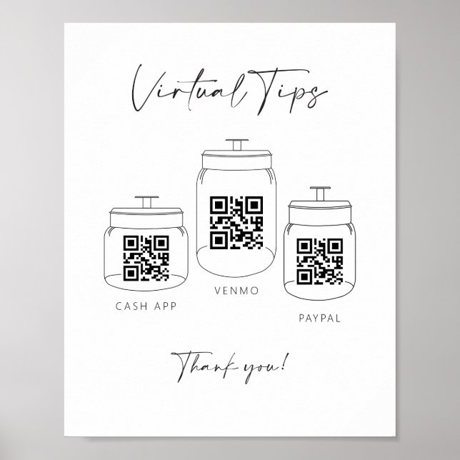 Triple Tipp Jar Scan QR Code Cash App Payment Sign Poster (Vorne)