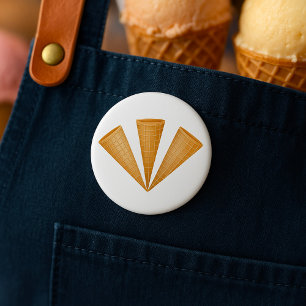 Triple Waffle Ice Cream Cone Summer Dessert Button