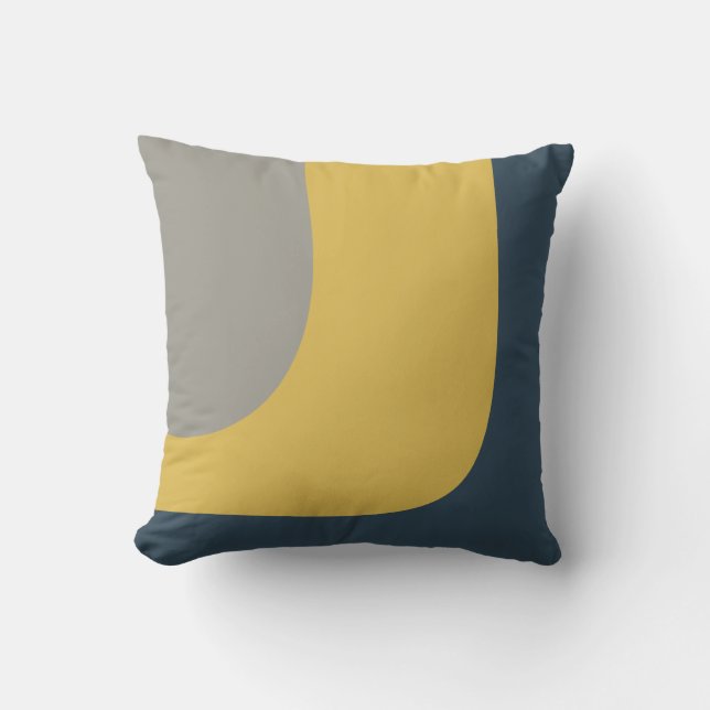 Triple Wave Minimalistisch Muster Mustard Navy Gra Kissen (Vorderseite)