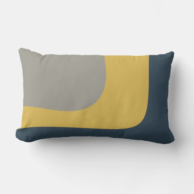 Triple Wave Minimalistisch Muster Mustard Navy Gra Kissen Für Draußen (Vorderseite)