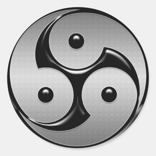 Triple Yin Yang - Metal & Glossy Black Runder Aufkleber (Vorderseite)