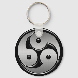 Triple Yin Yang - Metal & Glossy Black Schlüsselanhänger