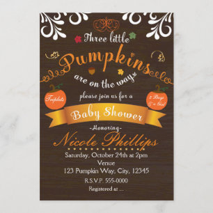 Triplés 3 CITROUILLES Automne Invitation BABY SHOW