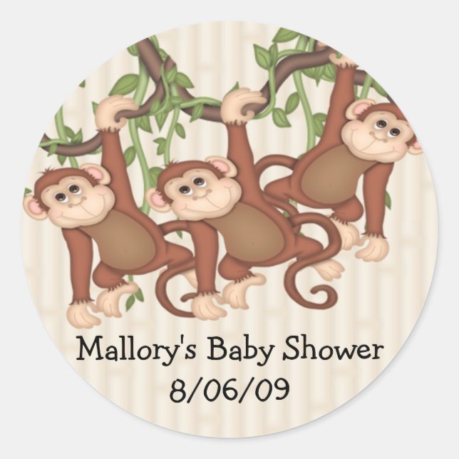Triplet Affen Babydusche Runder Aufkleber (Vorderseite)