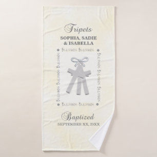 Triplet Baptême sur 3 Croix Jaune Personnalisé
