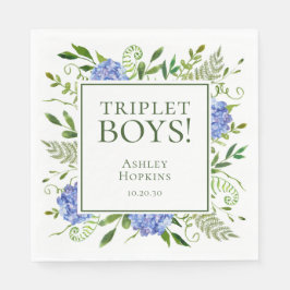 Triplet Boys Blue Hydrangeas Baby Dusche Serviette