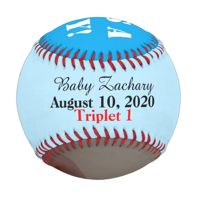 Triplet Boys Foto Birth Stats Blue Baseball (Vorderseite)