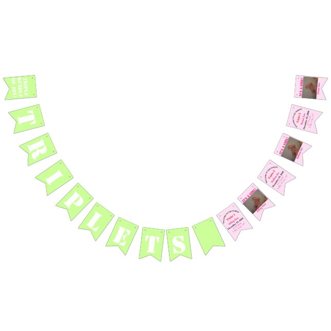 Triplet Girl's Pink Green Foto Wimpelkette (Alle)