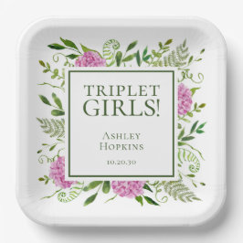 Triplet Girls Pink Hydrangeas Girl Baby Dusche Pappteller