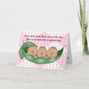 Triplet Pois Baby shower fille dans une invitation
