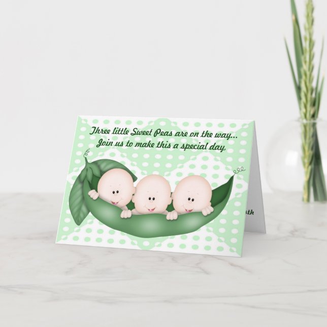 Triplet pois Baby shower vert dans une invitation  (Devant)