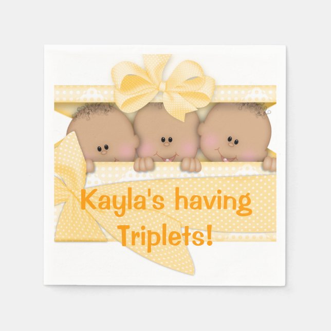 Triplets Baby Dusche Afroamerikanisches Papier Nap Serviette (Vorderseite)