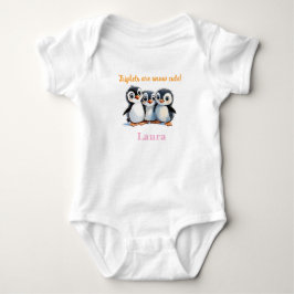 Triplets Baby Duschgeschenk, Pinguine, mit Namen, Strampler