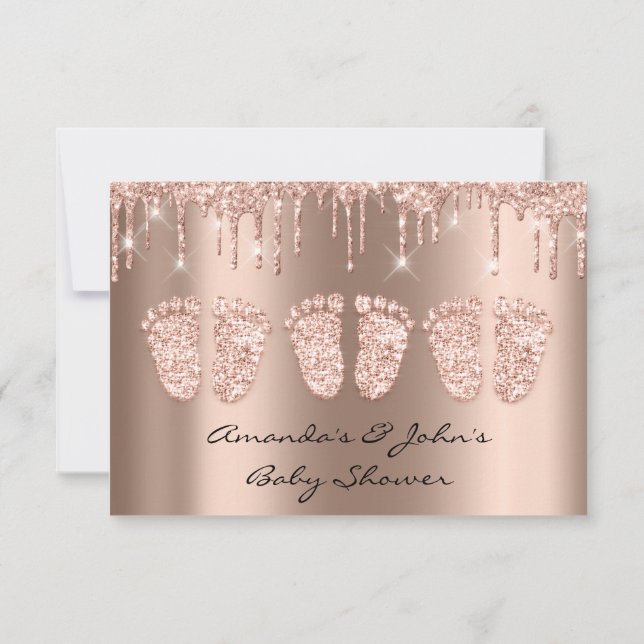 Triplets Baby Shower Feet Rose Gold Girl Boy Einladung (Rückseite)