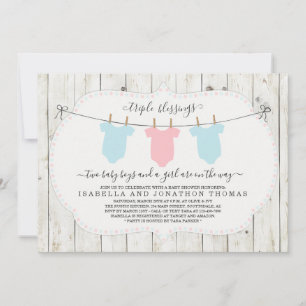 Triplets Baby shower Invitation - 2 garçons & 1 fi