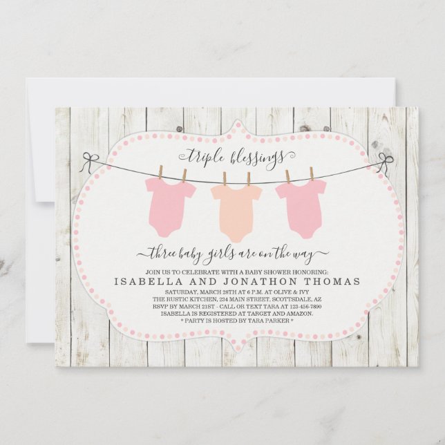 Triplets Baby shower Invitation - 3 filles (Devant)