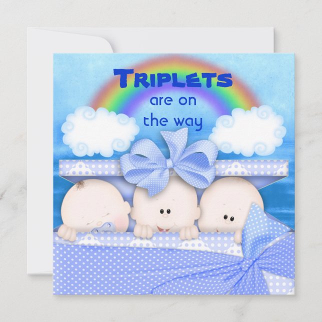 Triplets BOY Baby Shower Einladung (Vorderseite)