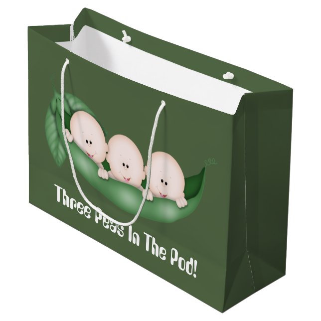 Triplets Drei Erbsen Kinderduschtüte Große Geschenktüte (Vorderseite Schrägansicht)