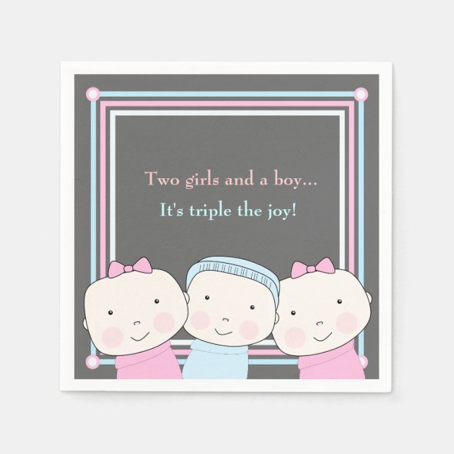 Triplets Girl Boy Pink Blue Baby Joy Napkin Serviette (Vorderseite)