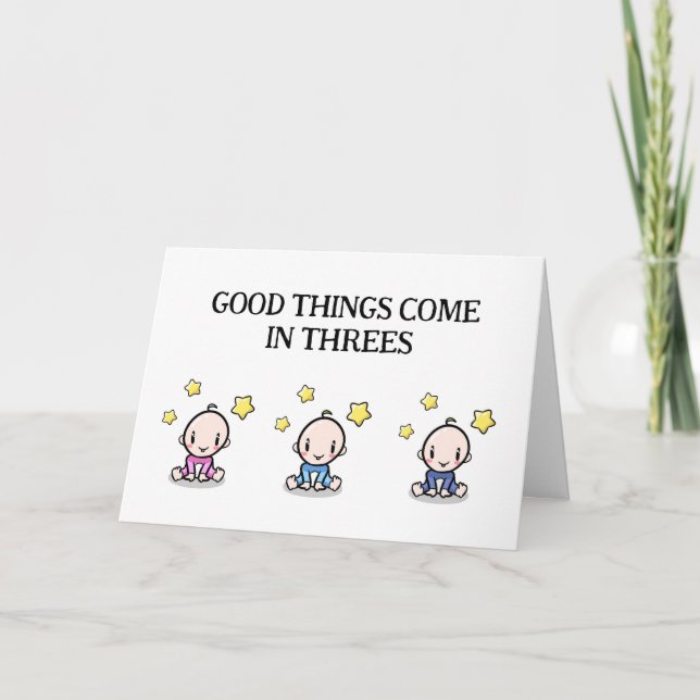 Triplets Glückwunschkarte, 1 Mädchen, 2 Jungs, Dankeskarte (Vorderseite)