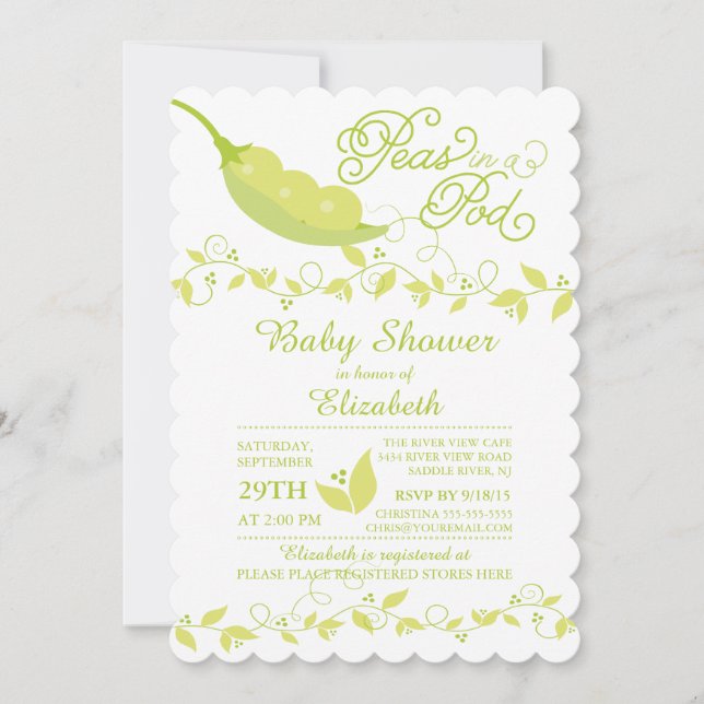 Triplets Petits Pois Baby shower Invitation (Devant)