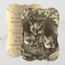 Triplets Vintage Baby-Fuchs-Babydusche Einladung