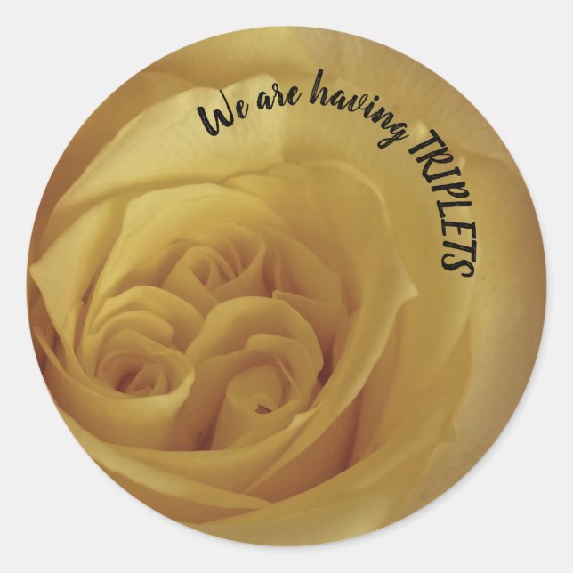 Triplets Yellow Rose Baby Ankündigung Runder Aufkleber (Vorderseite)