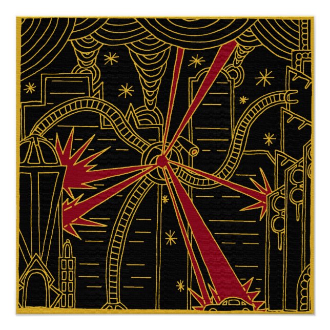 Tripod Attacks Art Deco Poster (Vorderseite)