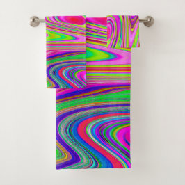 Trippelgelb und rosa Abstrakte Groovy Retro Art Badhandtuch Set
