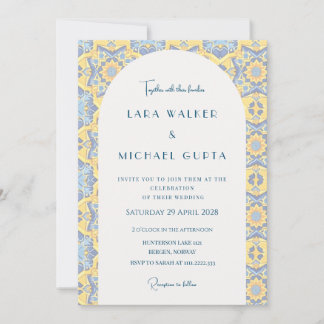 Trippenhaftes Blau und Gelbe Italienische Hochzeit Einladung