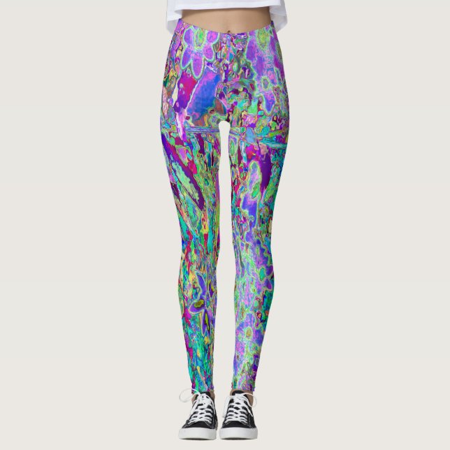 Trippige, Abstrakte Rosa- und Lilatönen Leggings (Vorderseite)