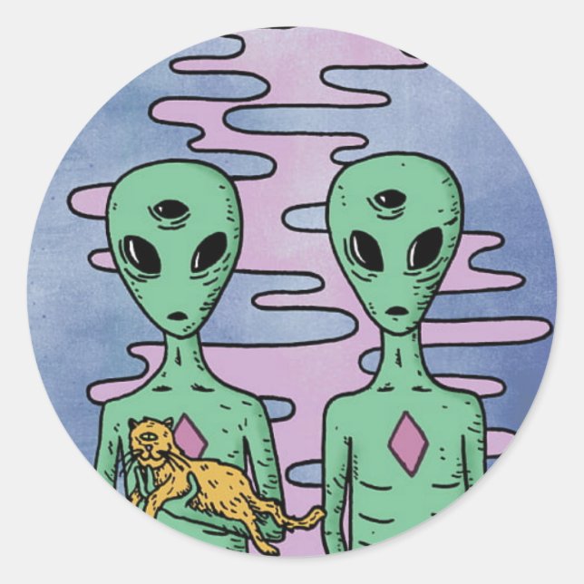 trippige Alien-Sticker Runder Aufkleber (Vorderseite)