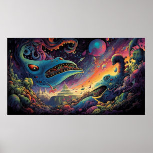 Trippige fliegende Kreaturen Poster