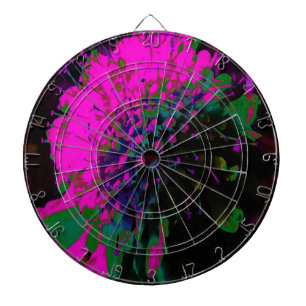 Trippy Abstrakt Retro Hot Pink und Schwarze Blume Dartscheibe
