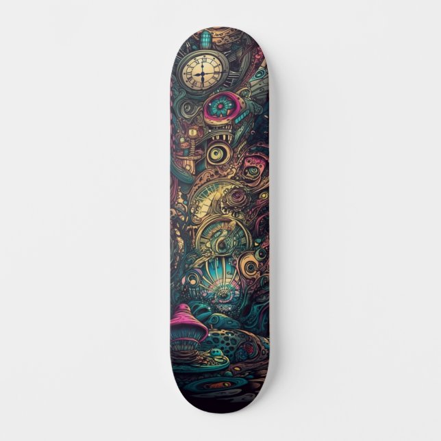 Trippy Abstrakt verlieren Sie sich in Time Skate B Skateboard (Vorderseite)