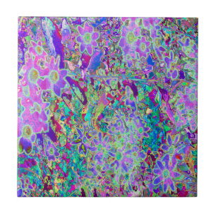 Trippy Abstrakte rosa und violette Blumen Fliese