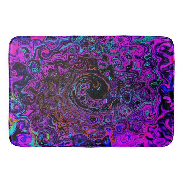 Trippy Black und Magenta Retro Liquid Swirl Badematte (Vorderseite)