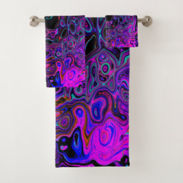 Trippy Black und Magenta Retro Liquid Swirl Badhandtuch Set