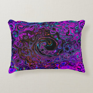 Trippy Black und Magenta Retro Liquid Swirl Dekokissen