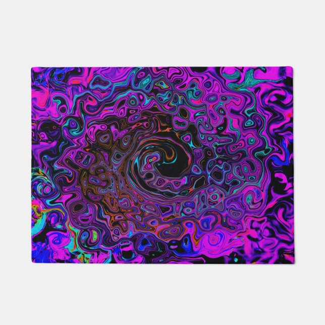 Trippy Black und Magenta Retro Liquid Swirl Fußmatte (Vorderseite)