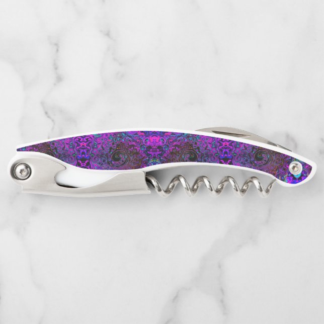 Trippy Black und Magenta Retro Liquid Swirl Kellnermesser (Vorderseite)