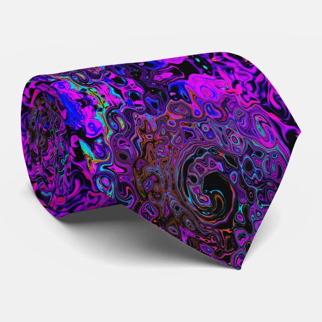 Trippy Black und Magenta Retro Liquid Swirl Krawatte (Gerollt)