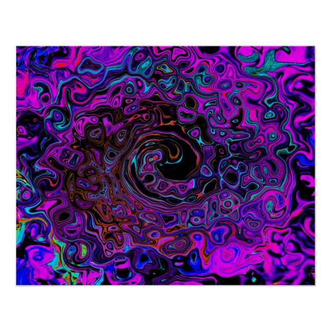 Trippy Black und Magenta Retro Liquid Swirl Poster (Vorderseite)