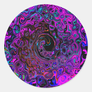 Trippy Black und Magenta Retro Liquid Swirl Runder Aufkleber