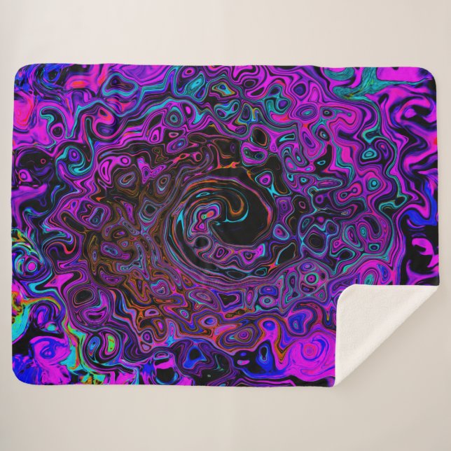 Trippy Black und Magenta Retro Liquid Swirl Sherpadecke (Vorderseite (Horizontal))