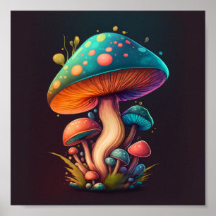 Trippy Blue Amanita Muscaria Pilzposter Poster